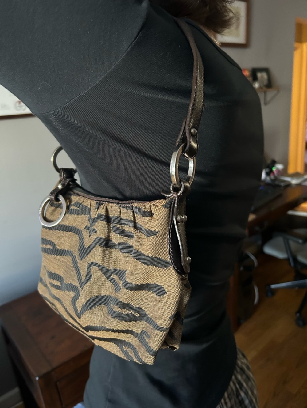 Fendi Brown and Black Hobo Bag Chef Style mini zebra print - Picture 14 of 16